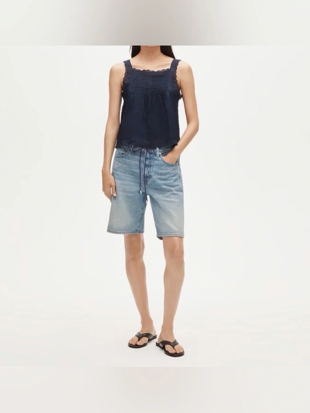J.Crew. Scallop-trim tank top in ramie.Navy blue. XXS. New without tags.